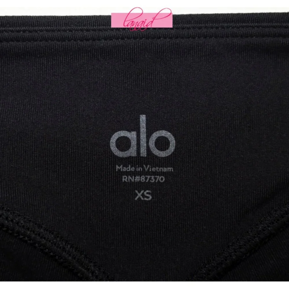 Alo High-Waist Rise Kick-Back Flutter Leggings Black Seamed Back Slit Hem Flare